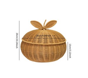 Natural Handwoven Rattan Apple <b>Basket</b> with Lid Decorative Wicker Fruit Storage Bowl for Kitchen, Dining <b>Table</b> & Home Decor - Product Image 3