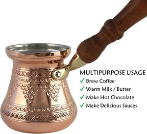 หม้อกาแฟทองแดงแบบดั้งเดิมของตุรกี พร้อมด้ามจับไม้และช้อนสำหรับชงกาแฟ - Product Image 2