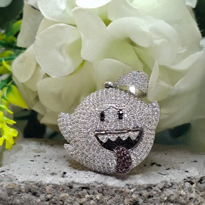 Pendentif Smiley en Argent Sterling 925 avec Moissanite Diamant VVS Taille Ronde Brillante, Bijou Hip Hop Iced Out Fait Main - Product Image 1
