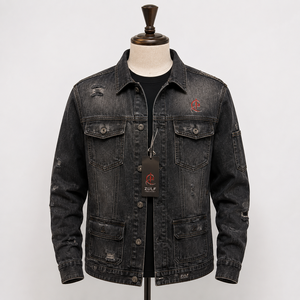 Veste en jean bleue pour homme, tissu en denim de coton de qualité supérieure, manches longues, fermeture à boutons, coupe confortable, vêtements décontractés pour l'extérieur, OEM - Product Image 1