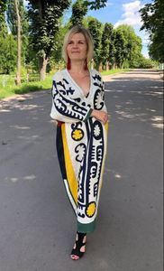 Robe kaftan à imprimé géométrique, col en V, manches trois quarts, maxi, coupe ample, en coton tissé, tenue décontractée d'été pour femmes - Product Image 3