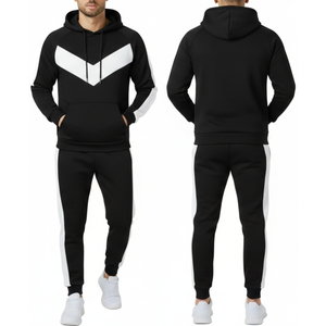 Conjunto Deportivo Clásico para Hombre, Sudadera con Capucha Raglán en Bloques de Color Negro y Blanco, Dos Piezas, Fabricante OEM - Product Image 3