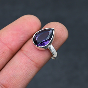 Gorgeous Hot Selling Faceted Amethyst <b>Ring</b> Handmade <b>925</b> Sterling <b>Silver</b> Plated Pear Luxury Premium Grade Vintage Jewelry - Product Image 1