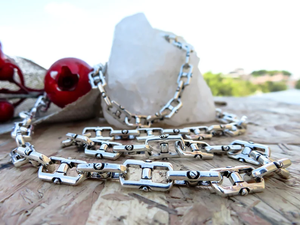 <b>Silver</b> Plated Zinc Alloy Link Chain Necklace Punk Style For Unisex Fashion Chain 7.80mm Width Daily Wear - Product Image 1