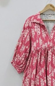 Handmade 100% Cotton Indian <b>Tunic</b> Midi <b>Dress</b> <b>Women</b> | Formal Office Wear Eco-Friendly Breathable A-Line Floral Hand Drawn Natural - Product Image 3