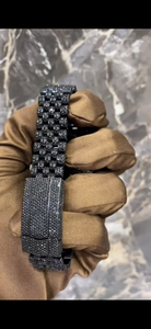 Full Iced Out Black Diamond <b>Watch</b> Round Luxury Date Display Wristwatch with Luminous Roman Numerals Hip Hop Bling Jewelry - Product Image 5