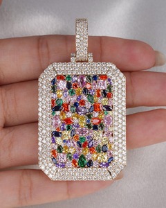 Multi Color Moissanite Pendant Hip Hop Style 925 Sterling Silver Jewelry Customize GRA Certified 7-9CT Gold Plated Sale - Product Image 2
