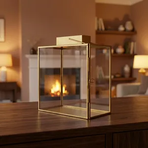 Artisan Design Handmade Square <b>Brass</b> <b>Lantern</b> with Glass Panels for Home Decoration Candle Holder - Product Image 1