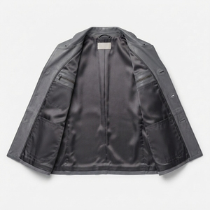Chaqueta Blazer de Cuero Genuino para Hombre al por Mayor con Cuello Alto y Bolsillo Frontal con Cremallera, Impermeable y Transpirable, Abrigo Casual de Invierno - Product Image 4