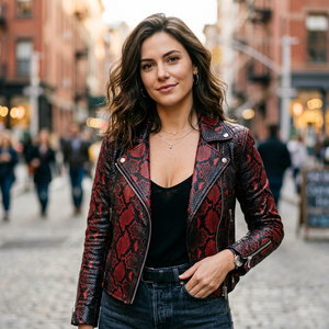 Chaqueta de Cuero Python, Chaqueta Bomber Transpirable de Piel de Oveja, Chaqueta de Moda Estilo Motero para Invierno - Product Image 2