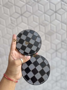 Latest Collection Hand Tooled Leather Tea Coasters Checkers Design <b>Blue</b> Colour Handmade Vintage Style <b>Mats</b> For <b>Table</b> Decoration - Product Image 1