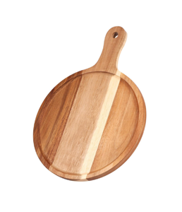 Tabla de servir redonda de madera maciza con asa, tabla de cortar de madera para pizza, carne, pan, queso y charcutería, hecha en Vietnam - Product Image 2