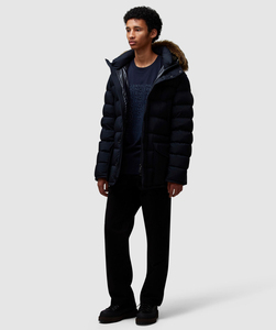 Men's Hooded Puffer Jacket <b>Black</b> <b>Fur</b> <b>Collar</b> Thick Down Winter <b>Coat</b> Windproof Long - Product Image 2