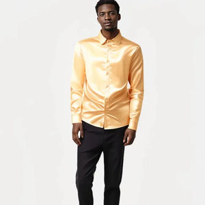 Camisa informal de seda satinada para hombre, camisa ajustada de manga larga con botones y cuello de solapa, camisa de vestir, tops de moda para fiesta para hombre - Product Image 4