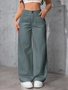 Pantalones Vaqueros de Mezclilla para Mujer, 100% Algodón, Casuales, Largos, de Color Sólido, Transpirables, Corte Regular, Estilo Boot Cut, Oscuros, Desgastados, Sexys - Product Image 1