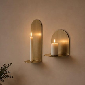 Appliques murales minimalistes en métal avec supports de bougies, plaques arquées et étagères flottantes pour une décoration intérieure contemporaine - Product Image 2