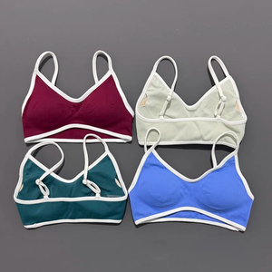 Sujetador deportivo sin costuras con cuello en U para mujer, tirantes finos, alta sujeción, ropa de yoga transpirable, color sólido, cristal - Product Image 1