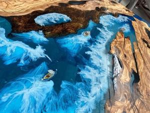 โต๊ะรับประทานอาหารไม้เนื้อแข็งขอบธรรมชาติเคลือบอีพ็อกซี่เรซิ่นสีดำ โต๊ะประชุมสำหรับห้องประชุม - Product Image 4