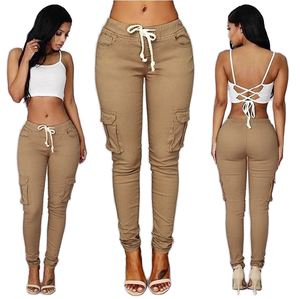OEM 2026 Streetwear Multiple Pockets Women's Cargo Pants with <b>Drawstring</b> Waist Belt Loops Tapered Leg Casual <b>Trousers</b> - Product Image 1