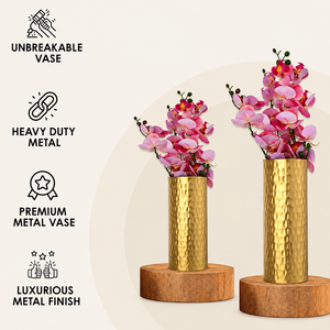 Juego de Jarrones de Metal Dorado Martillado, Jarrones Cilíndricos Decorativos Dorados para Flores Artificiales, Decoración Moderna para el Hogar, Sala de Estar - Product Image 6