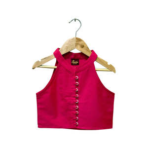 Ensemble palazzo et haut sans manches en Chanderi uni pour femme, avec boutons aux genoux, rose multicolore, élégant, ethnique, pour soirée ou tenue décontractée indienne - Product Image 2