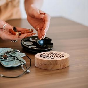 Brûleur à Bakhoor en bois de luxe avec plateau, diffuseur d'encens en résine parfumée, parfum d'ambiance spirituel aromatique pour la maison, aromathérapie, méditation - Product Image 1