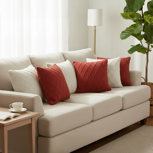 SOGA Ensemble de 6 housses de coussin de 45 cm, 3 en tricot losanges rouges classiques et 3 en tricot torsadé crème pour sièges et coussins - Product Image 2