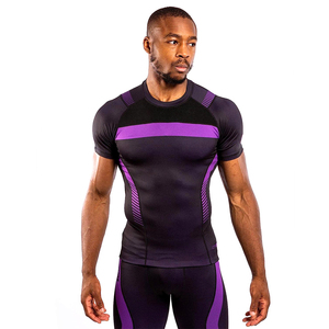 <b>Men's</b> Black Purple Short Sleeve Rash Guard Performance Compression Shirt Quick Dry <b>Swim</b> Surf Gym Wear Gym Training Rash Guard - Product Image 6
