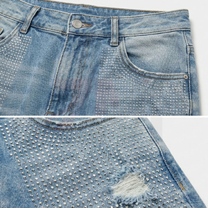 Custom Luxury Men Denim Rhinestone Shorts Premium Crystal Studded <b>Jean</b> Shorts OEM ODM Wholesale Manufacturer - Product Image 3
