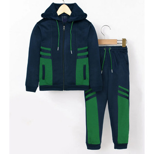 Survêtement pour garçons, couleur marine et verte, veste à capuche avec fermeture éclair, pantalon à taille élastique, poches latérales, tenue sportive, vêtements d'automne - Product Image 1
