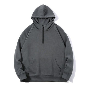 Unisex Oversized <b>Hooded</b> <b>Zip</b>-Up Sweatshirt Solid Gray Cotton French Terry Casual Autumn basicscotton blended - Product Image 4