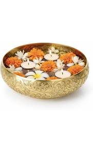 Metal Urli Bowl with Wide Rim for Floating Flowers and Tea <b>Lights</b> in Living Rooms and Entryways - Product Image 5