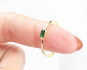 Custom Bohemian Christian Lab Emerald Baguette Cut <b>Ring</b> 14K 18K Gold Plated Thin Band <b>Stacking</b> <b>Ring</b> Manufacturer Direct - Product Image 5
