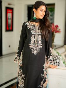 Elegant White Silk Salwar Kameez With Blue Dupatta Embroidered Ankle-Length Women's <b>Wedding</b> Wear India Pakistan Regular Fit - Product Image 6