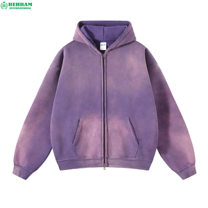 Sweat à capuche zippé en polaire pour homme Behram International, coupe classique, couleur unie, décontracté, pour l'automne, effet délavé - Product Image 3