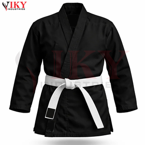 Tenue d'arts martiaux respirante de haute qualité, résistante, service OEM ODM, uniforme de karaté en toile noire avec ceintures blanches - Product Image 2