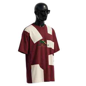 NEXTEX Unisex Color Block <b>T</b> <b>Shirt</b> Maroon <b>Cream</b> Soft Cotton Jersey Crew Neck Casual Tee - Product Image 2