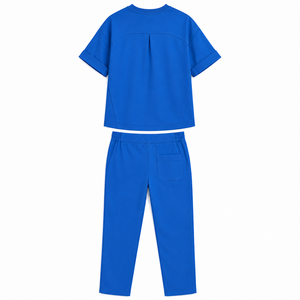 Ensemble de tenue médicale unisexe haut de gamme en mélange de coton extensible tissé, comprenant une tunique utilitaire à col et un pantalon décontracté, uniforme vétérinaire - Product Image 2