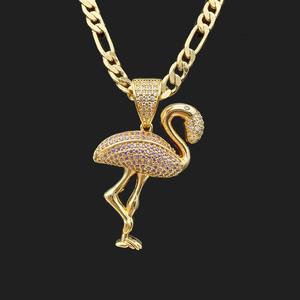 Collier de luxe plaqué or avec pendentif flamant rose et breloque animal hip-hop sertie de diamants - Product Image 2