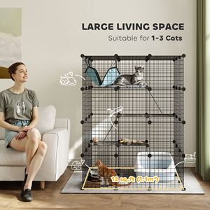 DIY gabbia per gatti a 4 livelli rampe per saltare piattaforme di recinzione interna per 1-3 gatti 3X3X4 porte nere case per animali domestici mobili - Product Image 3