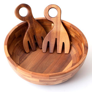 Ensemble de saladiers en bois au design moderne et écologique avec ustensiles de service, vaisselle en bois naturel pour la maison, la cuisine et les restaurants - Product Image 5