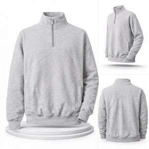 Pull-over court à col zippé pour homme, personnalisé OEM, en coton 100% respirant, lavage enzymatique, imperméable, séchage rapide, pour fitness et gym - Product Image 4