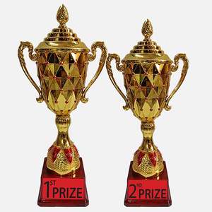 Trofeo Metálico Rojo y Dorado de Primera y Segunda Plaza, Ideal para Eventos como Trofeos de Cricket, Premios Deportivos, Academias, Escuelas - Product Image 1