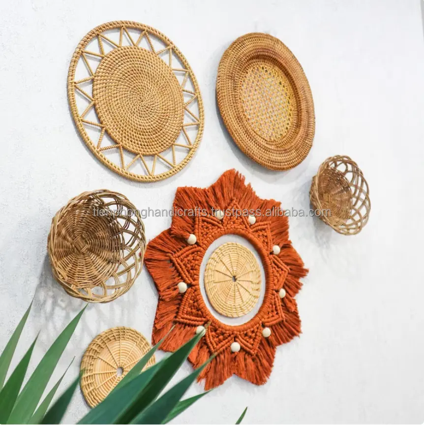 Decorazione da parete combinazione di bambù rattan con macrame appeso a parete articolo caldo 2023