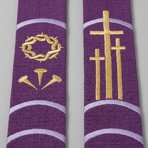 Étole liturgique violette haut de gamme avec croix dorée et broderie couronne d'épines, fait main, pour vêtement liturgique chrétien - Product Image 5