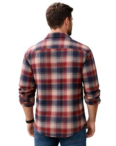 Customized <b>Red</b> Navy Blue Plaid Casual Shirt For Men Slim Fit Long Sleeve Button Down Cotton Stylish Premium Quality Fashion Wear - Product Image 3