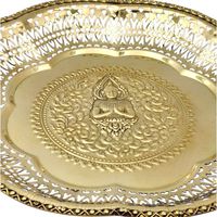 Plateau en laiton massif de 16 pouces, style thaïlandais traditionnel, fait main, bord ondulé, motif rose, pour servir des aliments, souvenirs, cadeaux