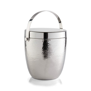 Cubo de hielo de metal martillado con tapa y asa, elegante enfriador de vino de doble pared, accesorio de barra moderno y decoración premium para fiestas. - Product Image 1