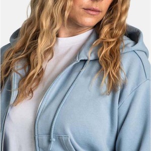Sweat-shirt à capuche bleu clair pour femme, couleur unie, en coton tricoté, décontracté, manches longues, pour l'automne, avec fermeture éclair et poche avant - Product Image 3