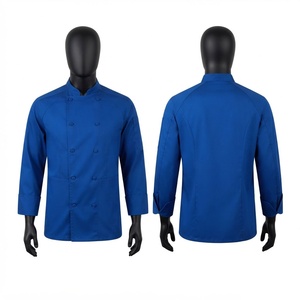 เสื้อเชฟผู้ชาย พรีเมียม โพลีคอตตอนทวิล 210 GSM สีน้ำเงินรอยัล กระดุมสองแถว แขนยาว คอจีน รับสกรีนโลโก้ ชุดทำงาน - Product Image 1